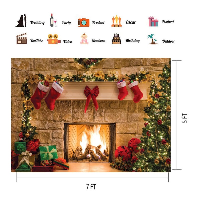 CHAIYA 7x5ft Christmas Photography Backdrops Christmas Fireplace Theme Backdrop Xmas Party Supplies Photo Background - Image 5